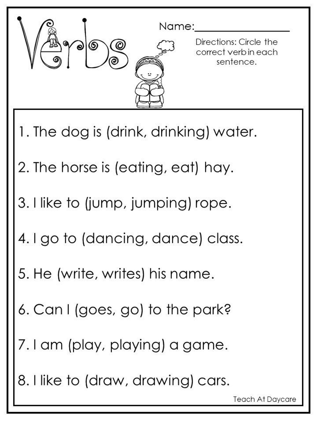 Verbs Worksheets Action Verbs Worksheets