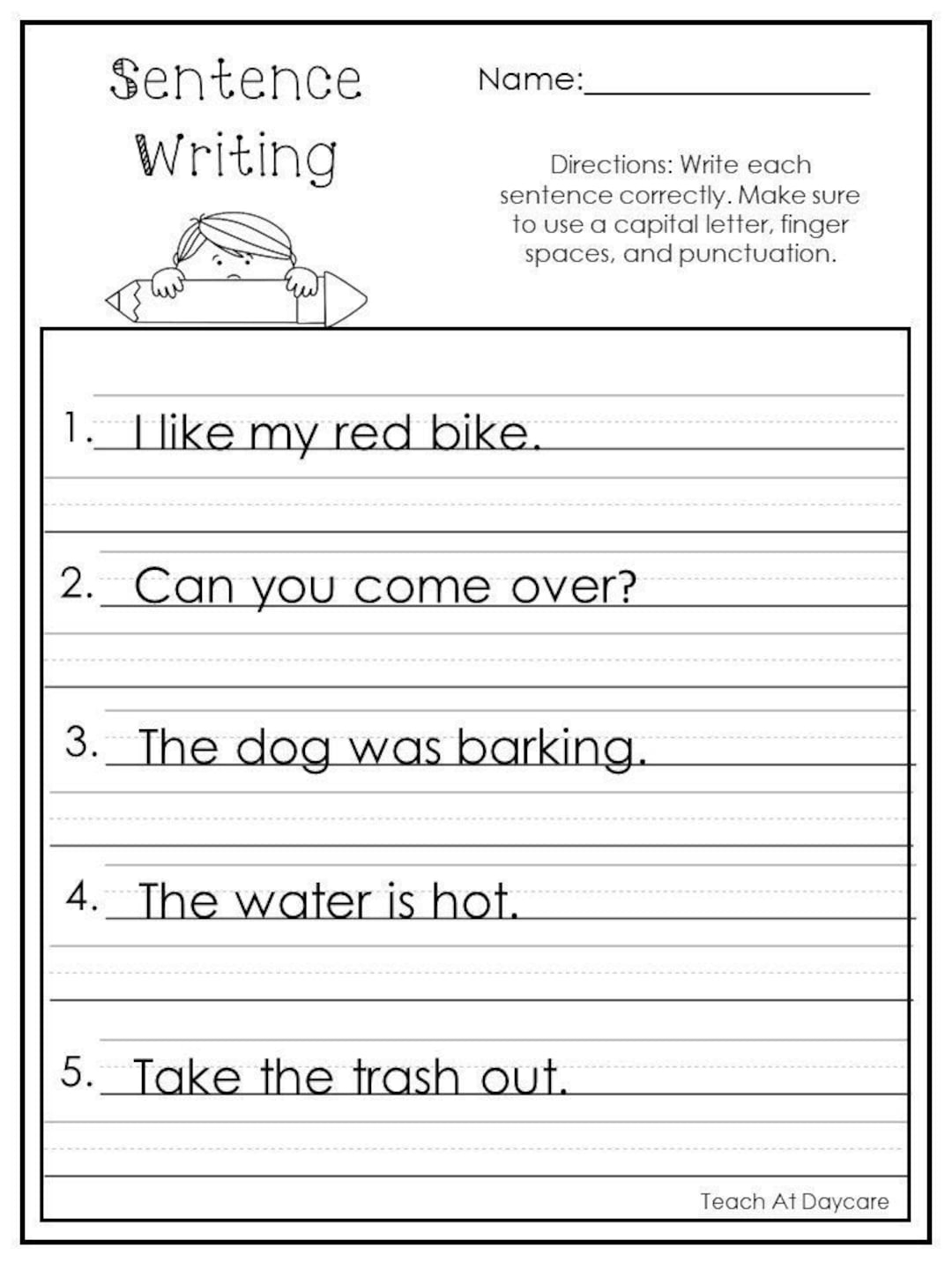 Sentence Writing Worksheets Free Printables