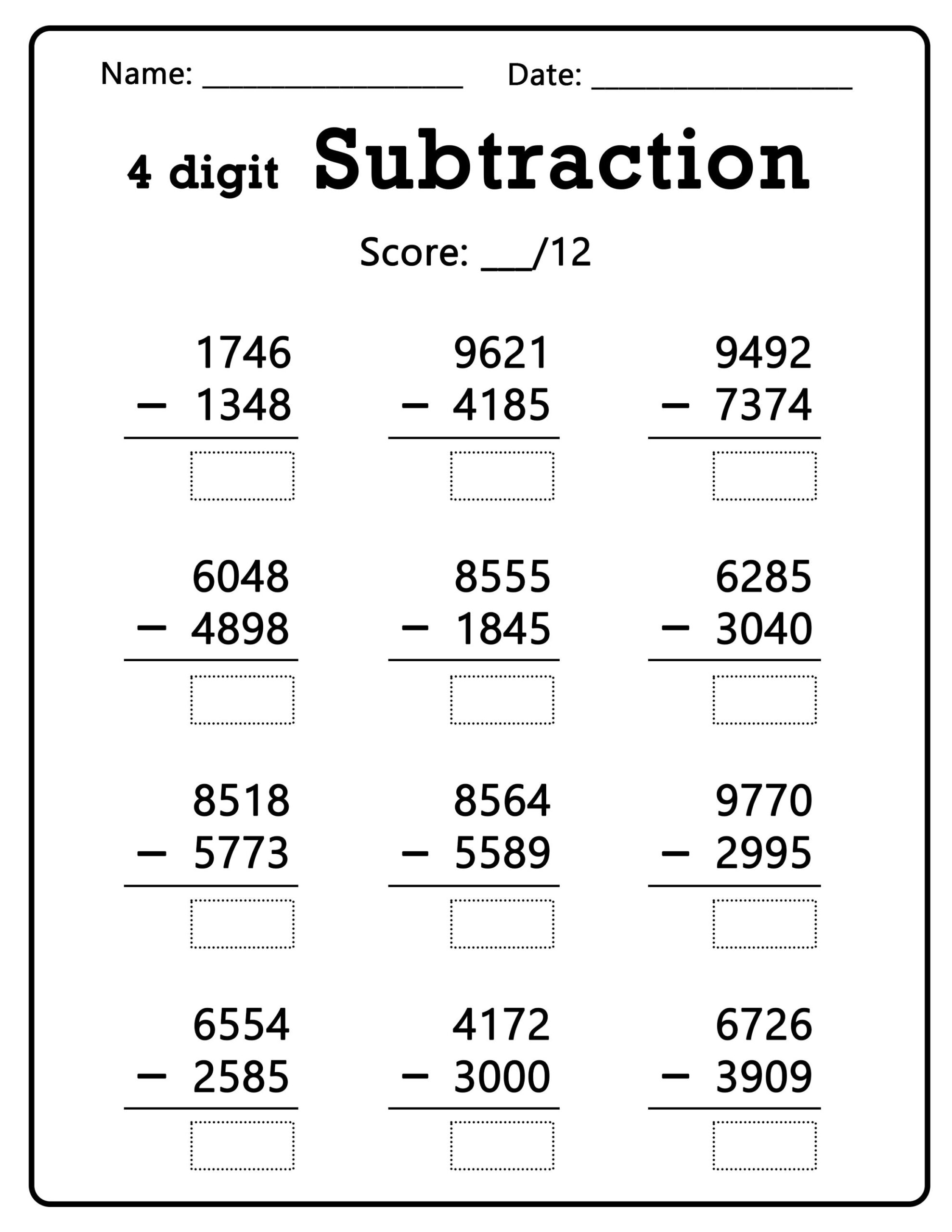 100 Four Digit Mixed Addition And Subtraction With And Without Regrouping Worksheets Etsy