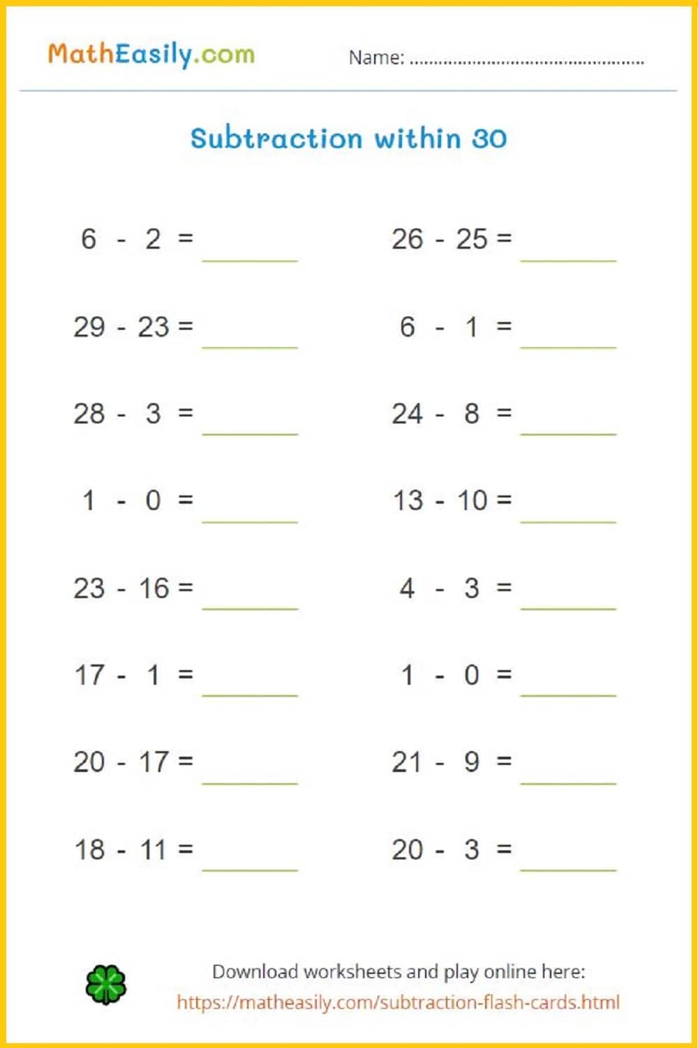 100 Math Subtraction Worksheets PDF Free Download 100 Math Subtraction Worksheets PDF Free Download