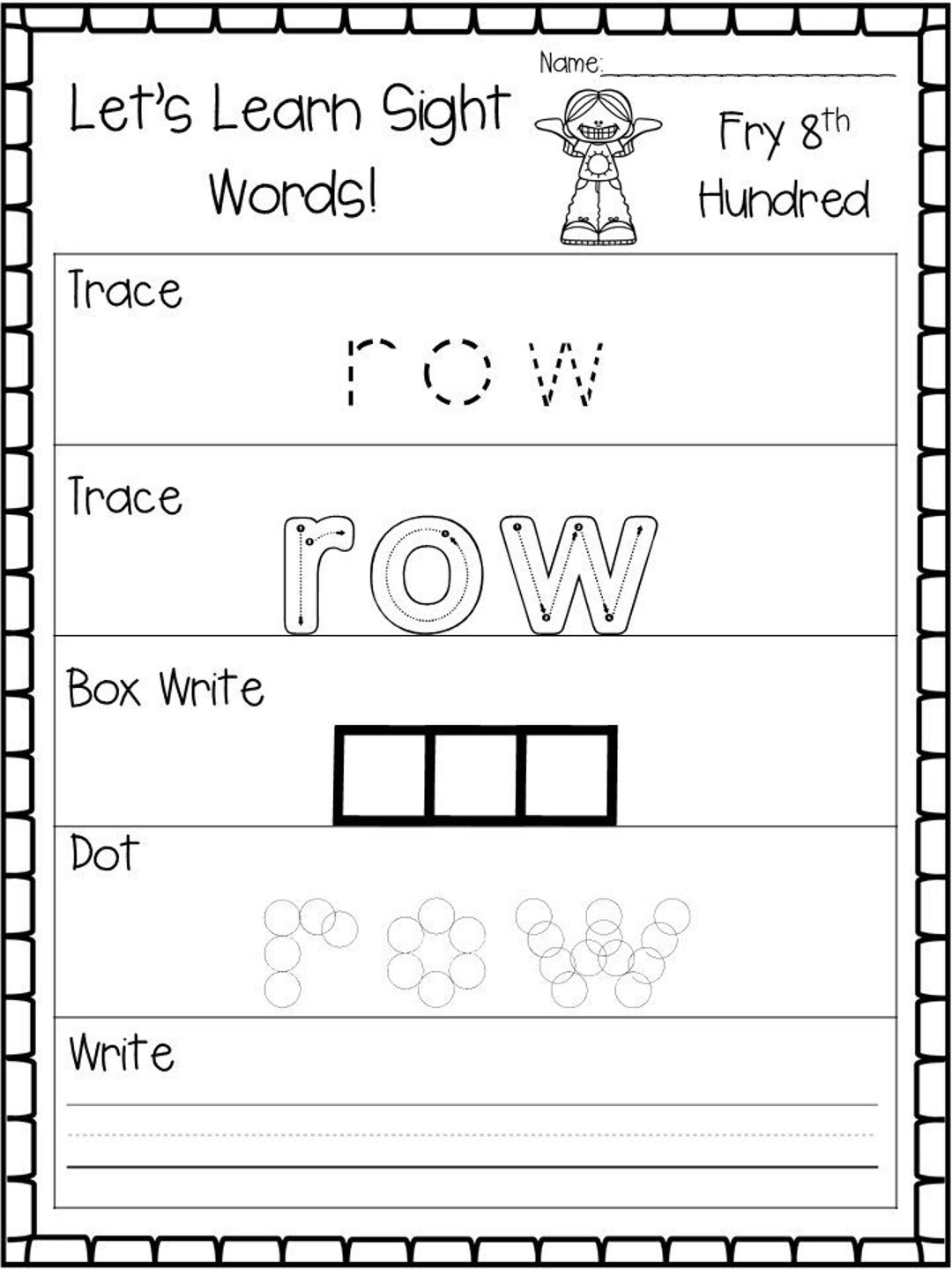 100 Printable Let S Learn Fry 8th Hundred Sight Words Worksheets 4th 5th Grade Handwriting And Spelling Activity Etsy