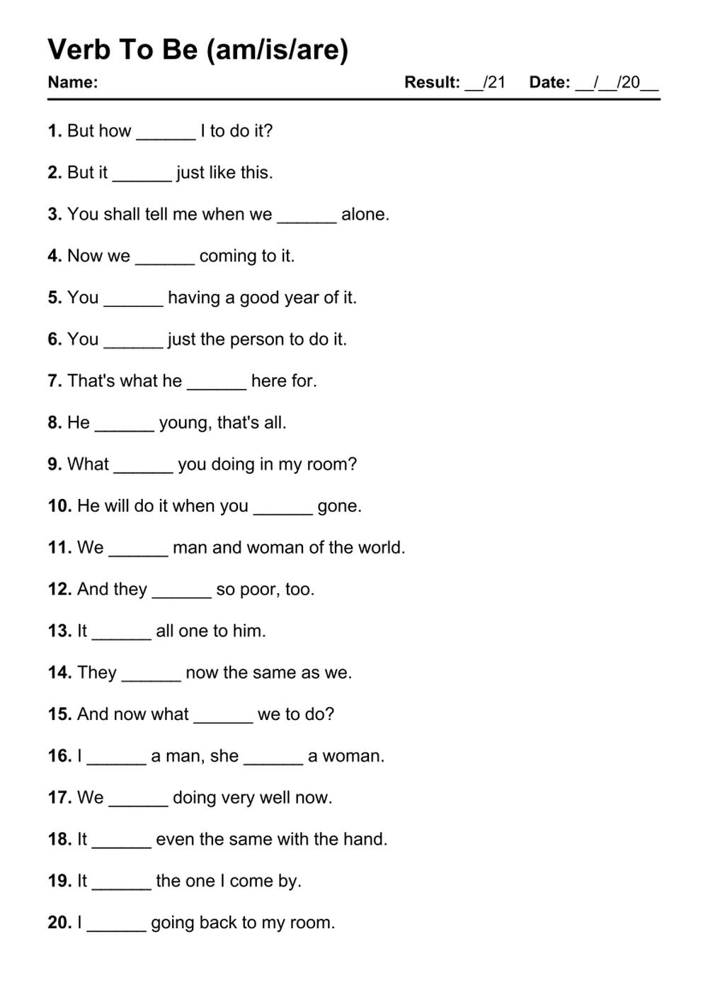 The Verb To Be Simple Present Fill In The Blanks Grammar Worksheet Ezpzlearn