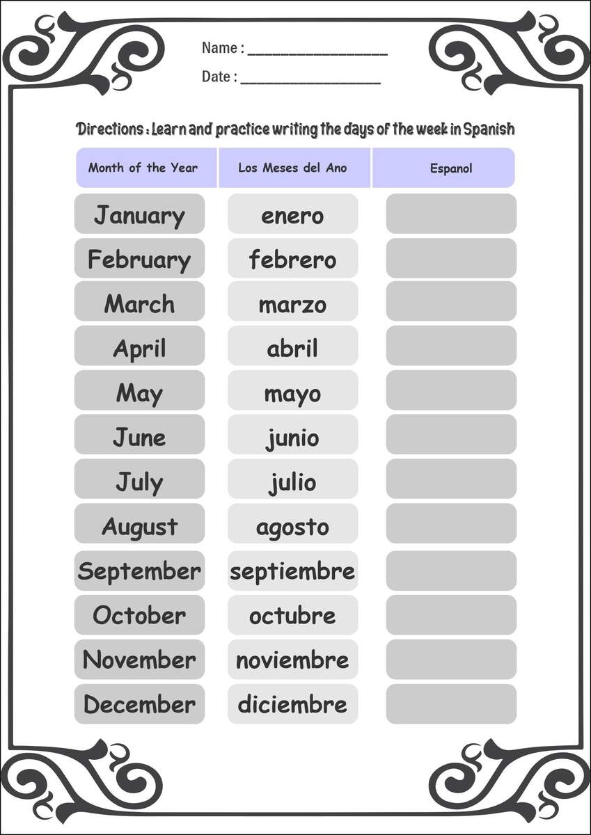 11 Free Printable Spanish Worksheets Months Spanish Words For Kids Spanish Worksheets Spanish Words For Beginners