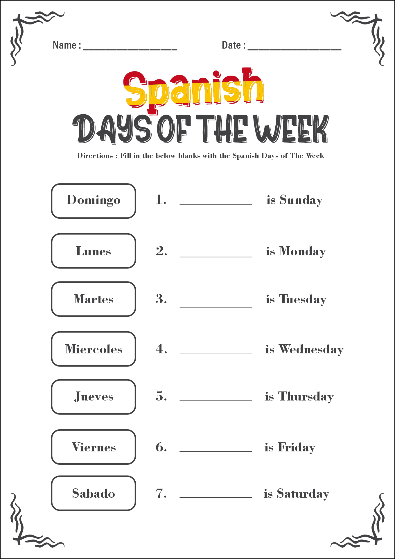 11 Free Printable Spanish Worksheets Months Spanish Words For Kids Spanish Worksheets Spanish Words For Beginners