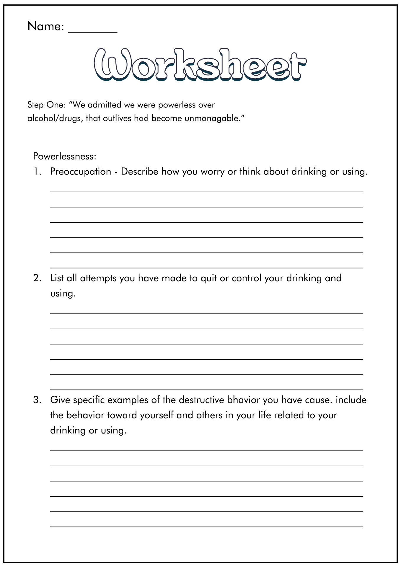 15 12 Step Recovery Worksheets Free PDF At Worksheeto