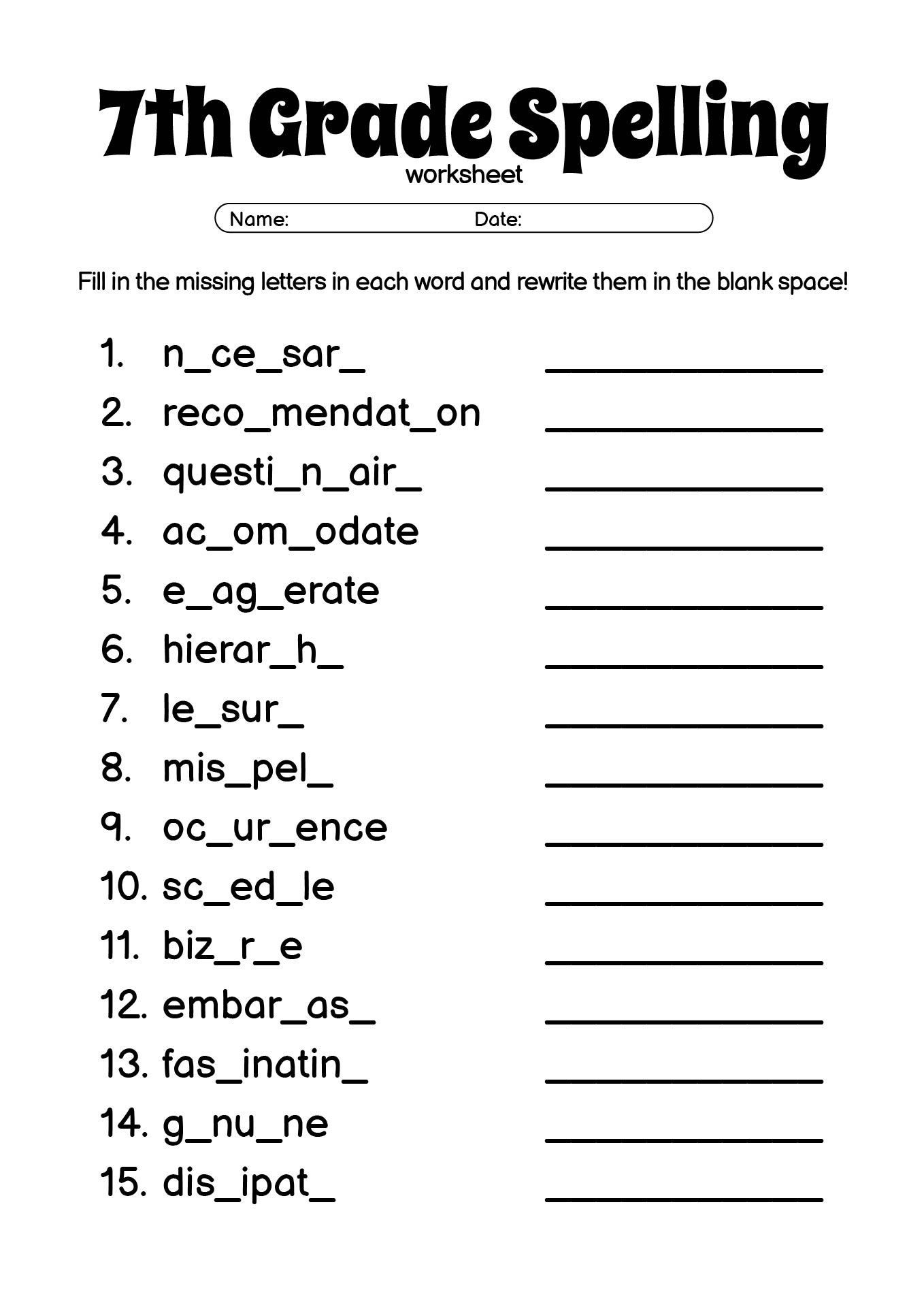 Spelling Worksheets Free Printable Spelling Practice By Grade