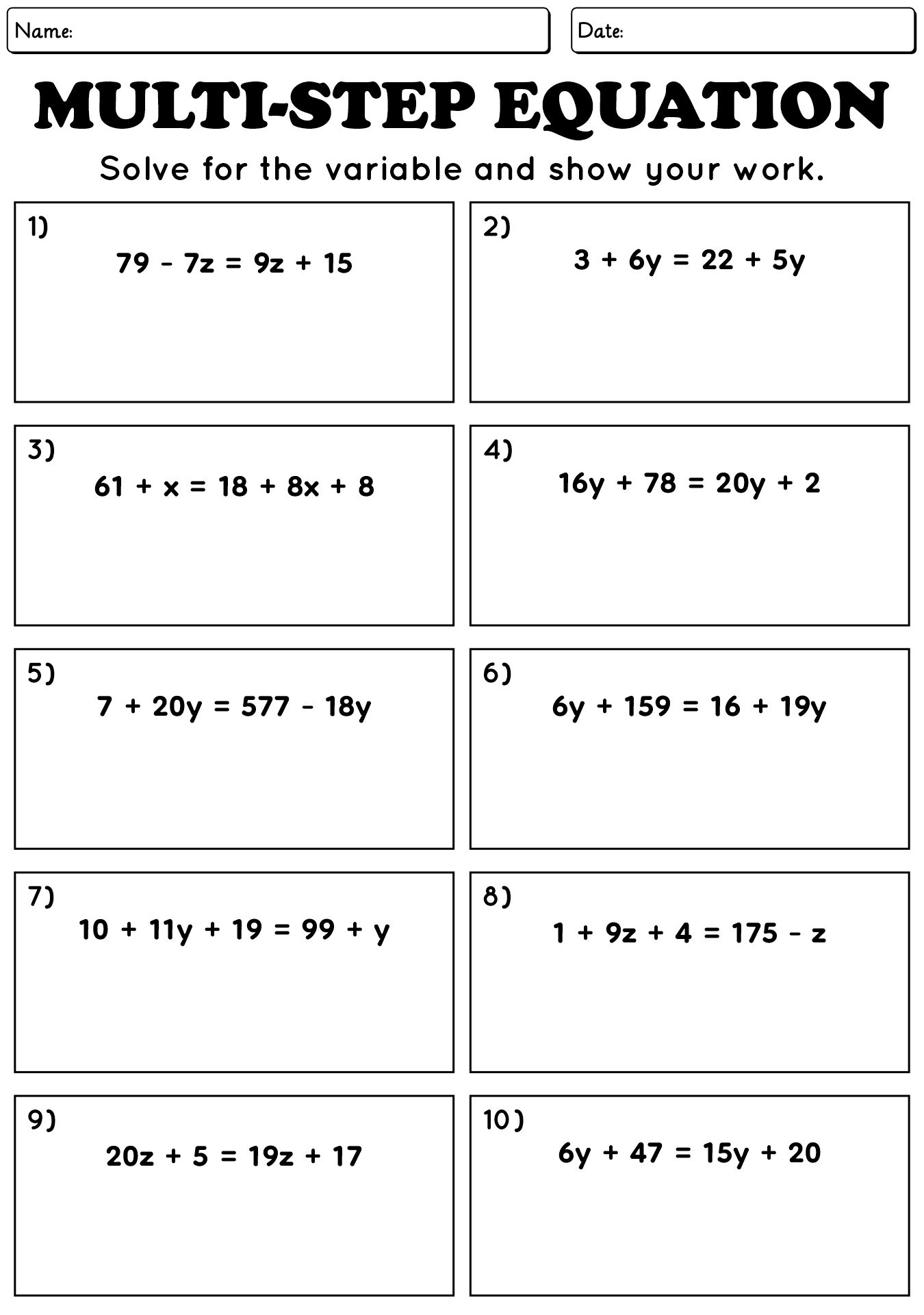 15 Multi Step Equations Worksheets Free PDF At Worksheeto