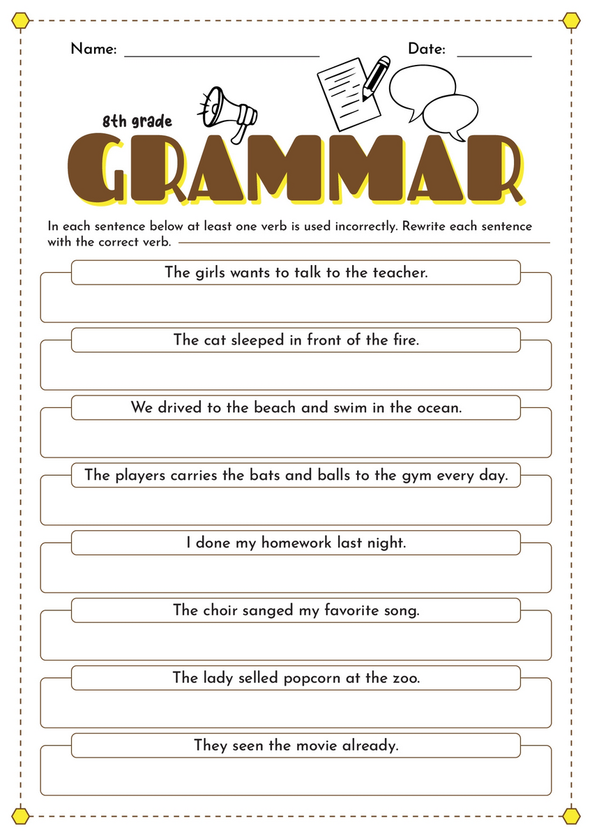 Free Printable Grammar Practice Worksheet