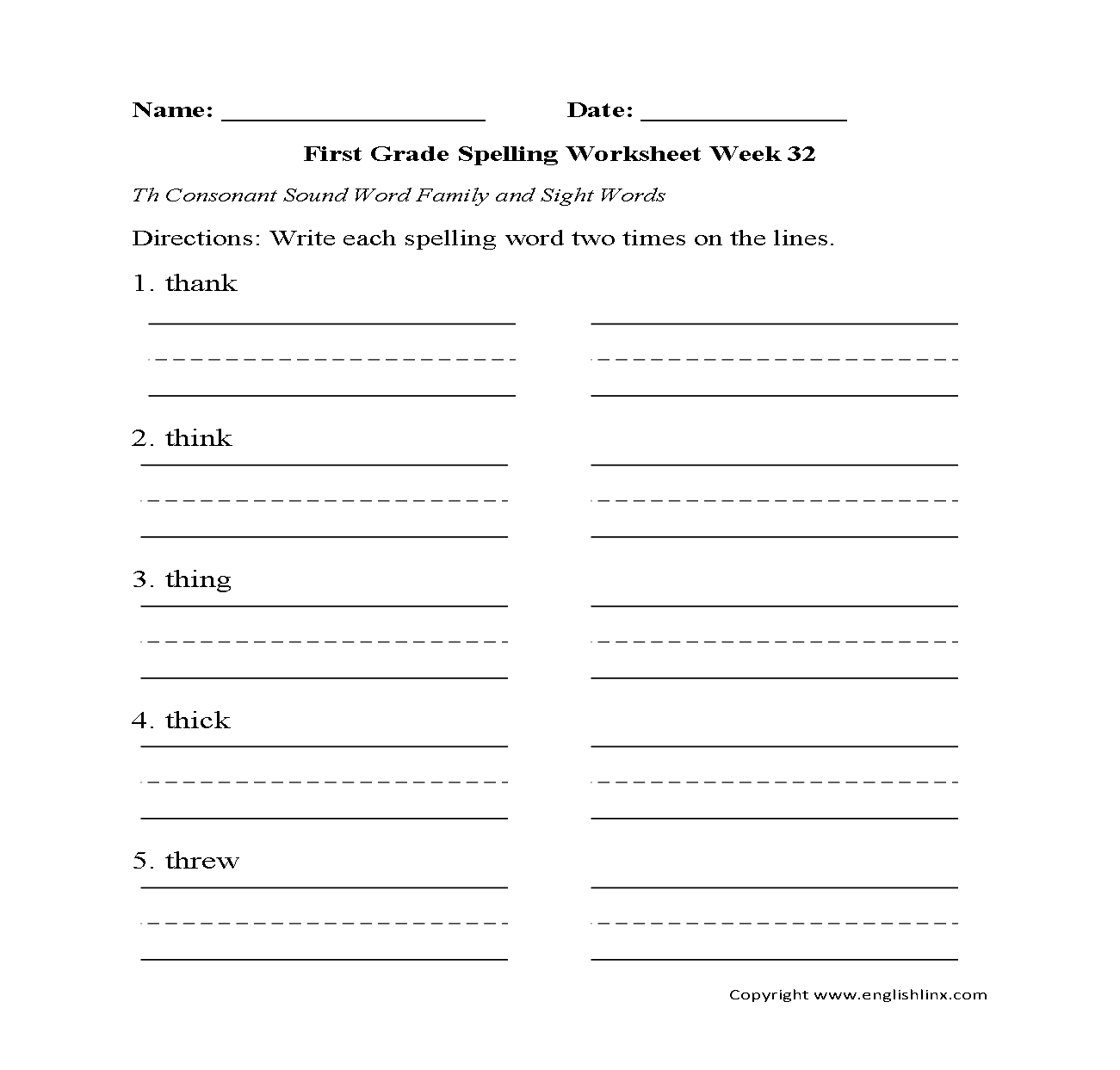 1st Grade Spelling Worksheets Printable Word Lists Weekly Practice
