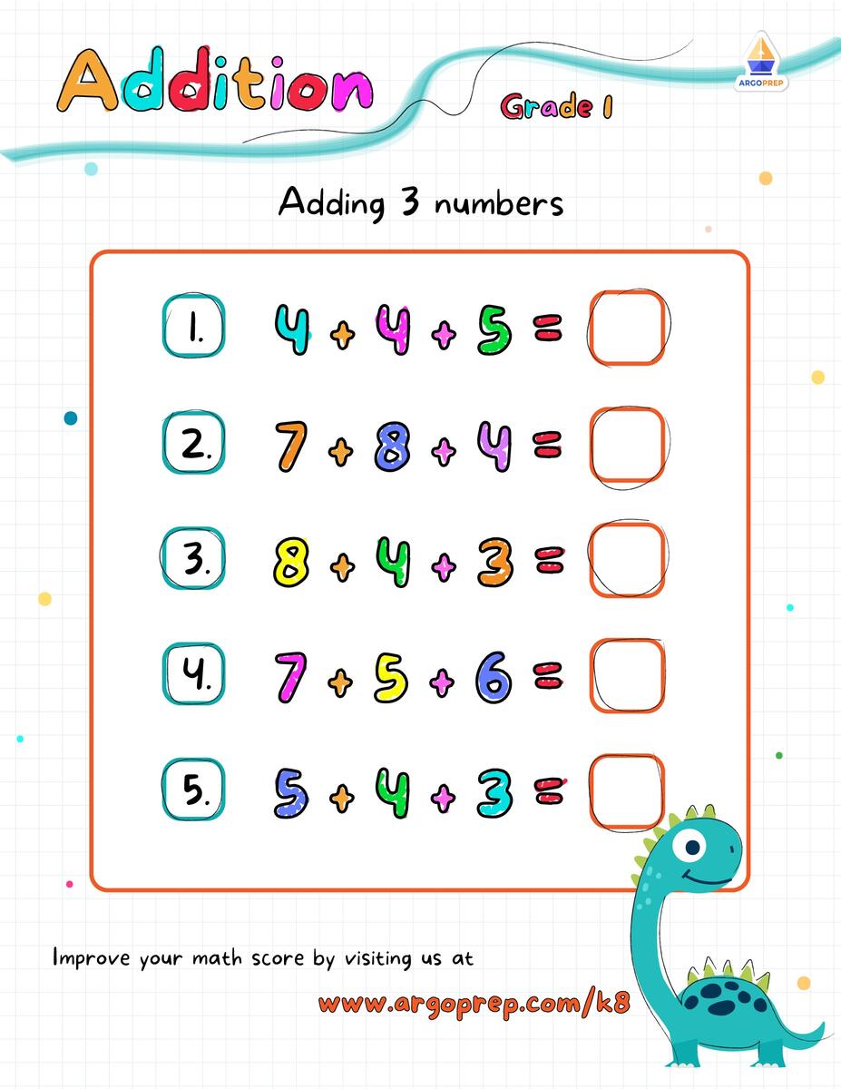 1st Grade Undefined Add 3 Single Digit Number Worksheets For Free ArgoPrep