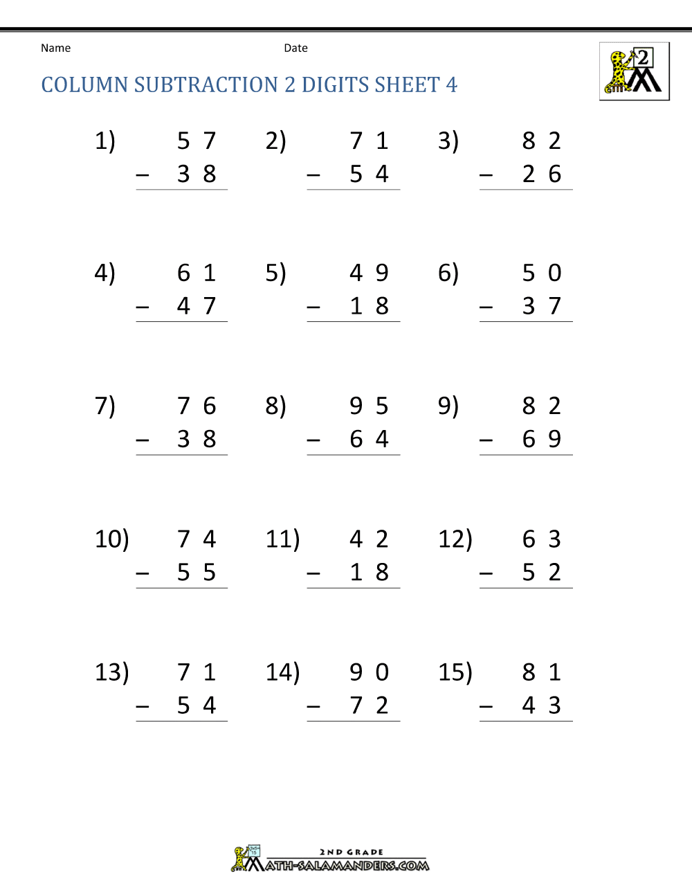 2 Digit Subtraction Worksheets 2 Digit Subtraction With Regrouping Number Math Worksheets For Grade 1 2 3 Made By Teachers