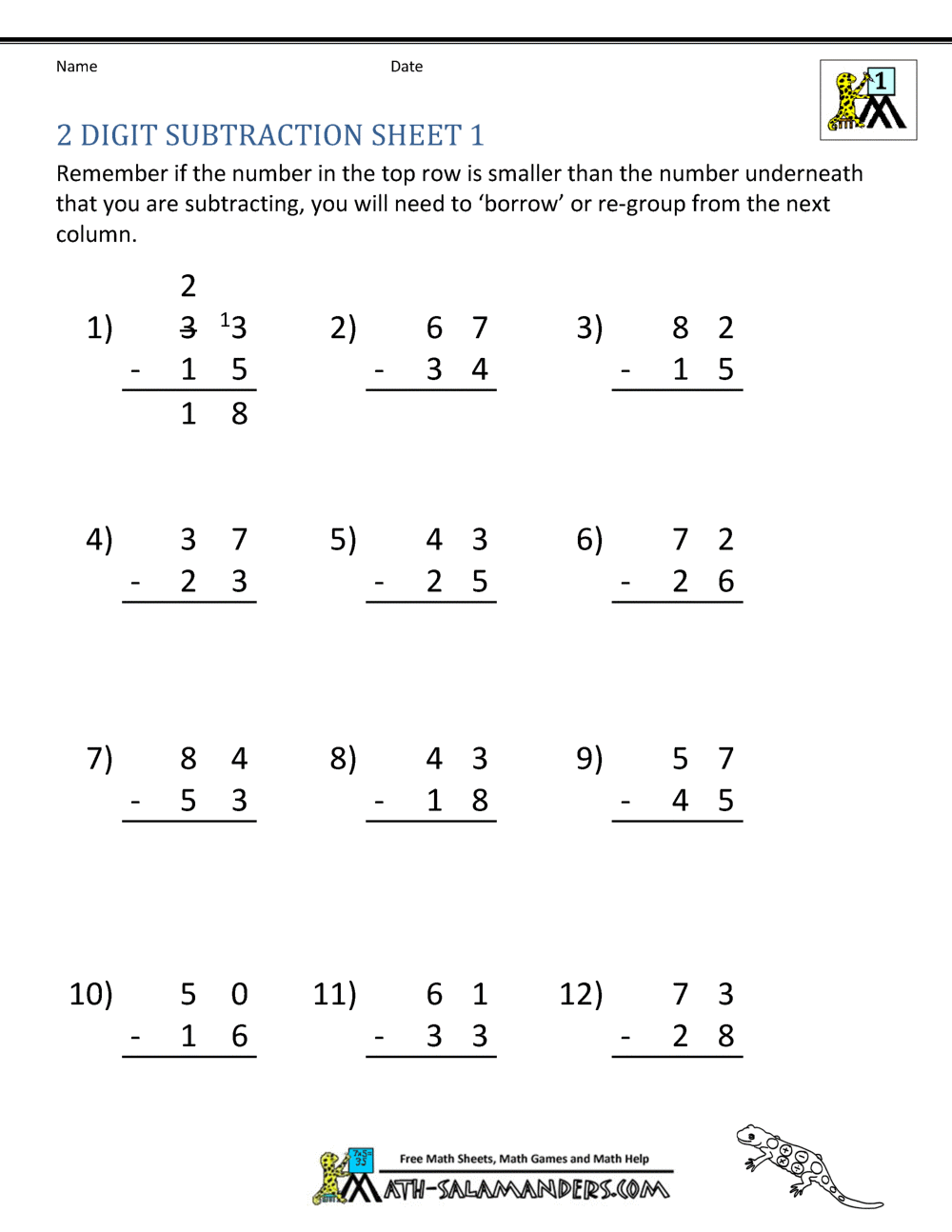 2 Digit Subtraction Worksheets With Regrouping 2 Digit Subtraction Worksheets With Regrouping