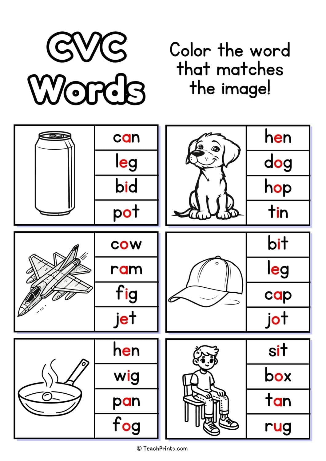 CVC Words Read Write And Color Worksheets