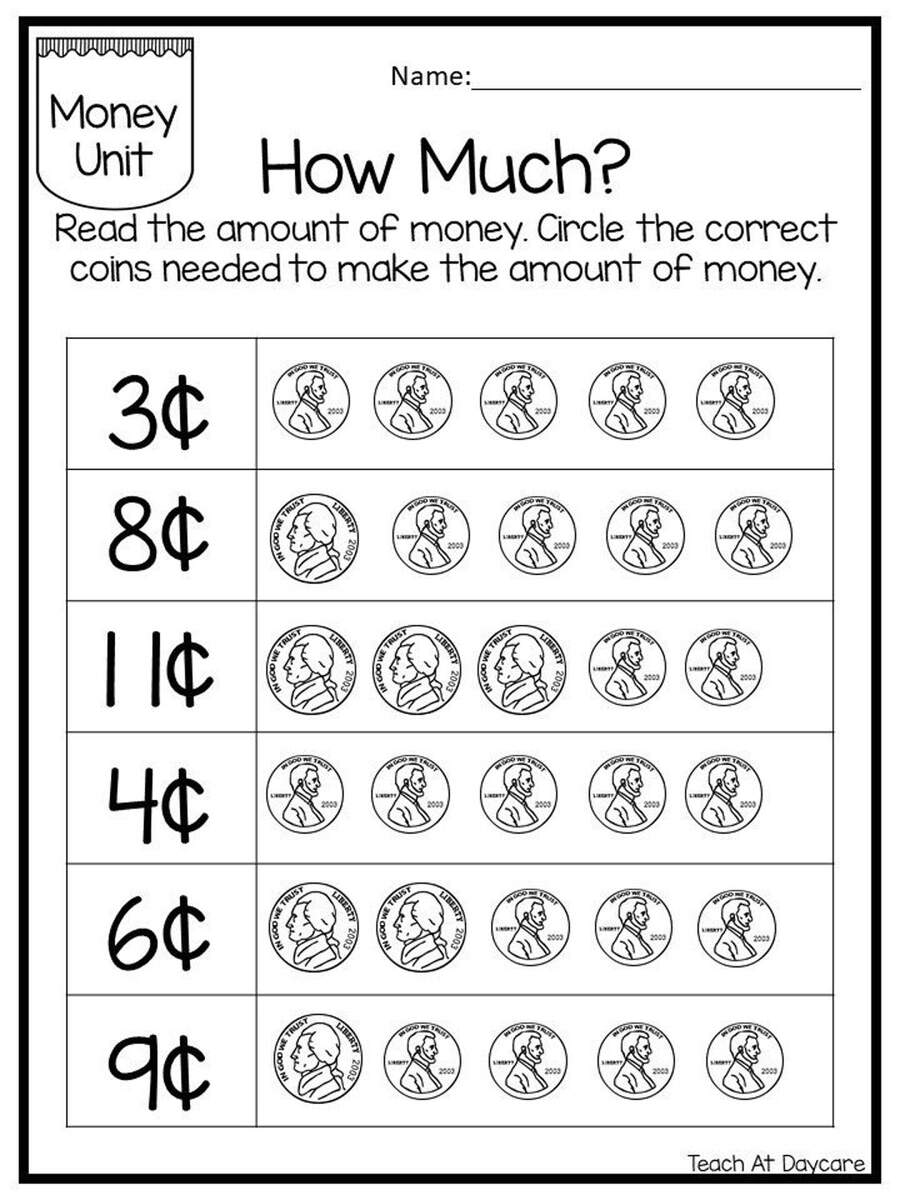 25 Circle The Correct Amount Of Money Worksheets Kindergarten Thru 3rd Grade Math Child Finances Etsy Denmark