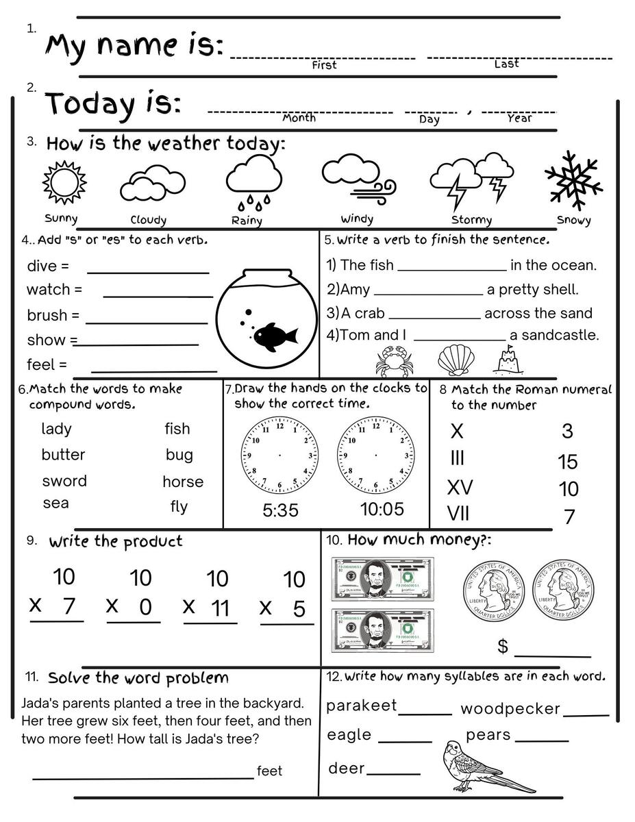 2nd Grade Summer Review Worksheets Math Language Digital Download Etsy 2nd Grade Summer Review Worksheets Math Language Digital Download Etsy