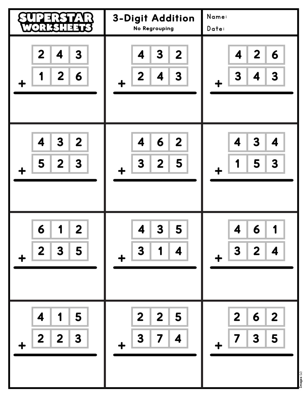 3 Digit Addition Worksheets