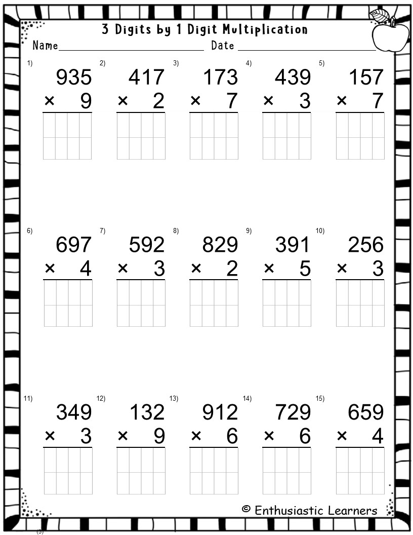 3 Digit By 1 Digit Long Multiplication Worksheets Math Problems Teaching Resources 3 Digit By 1 Digit Long Multiplication Worksheets Math Problems Teaching Resources