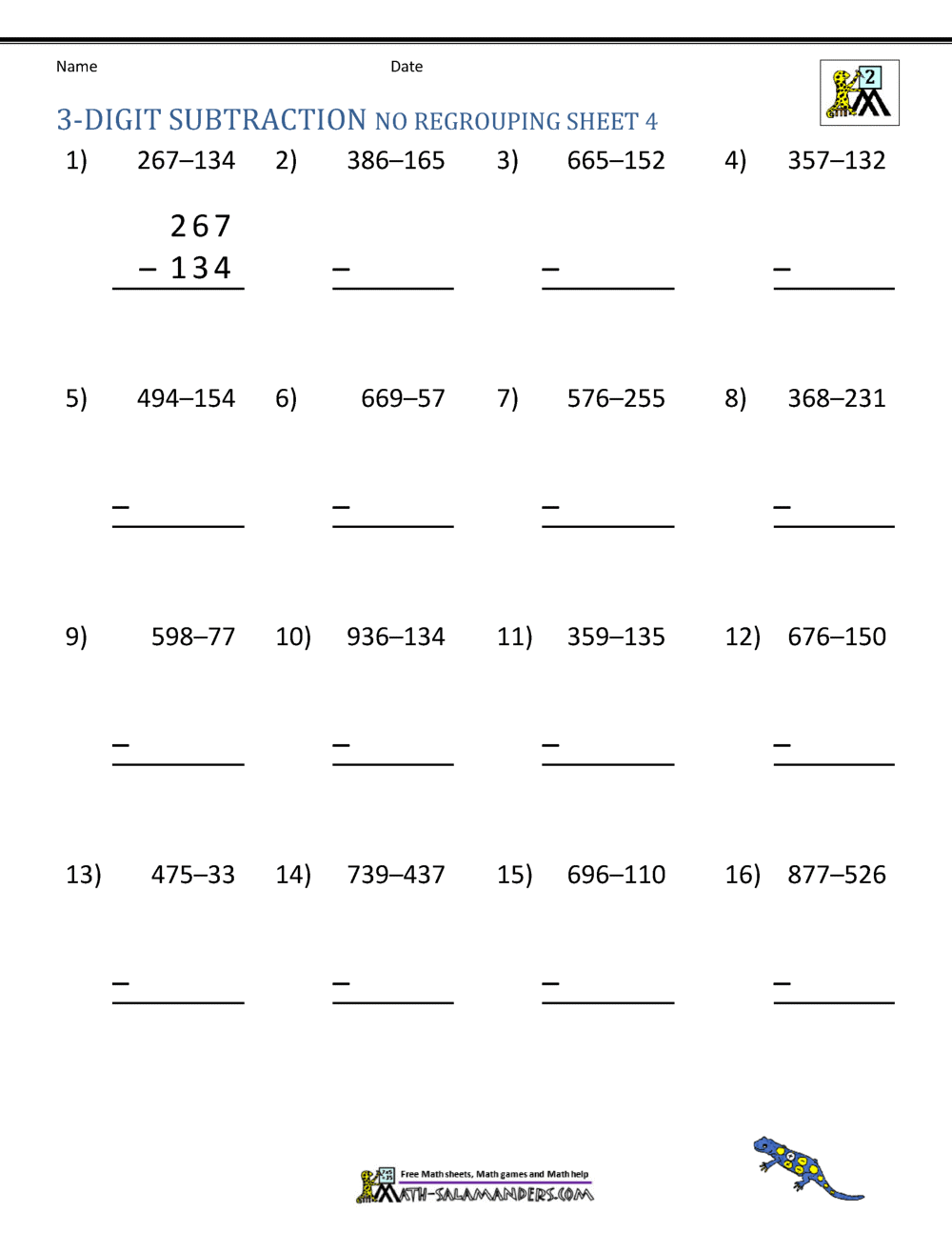 3 Digit Subtraction Worksheets 3 Digit Subtraction Worksheets