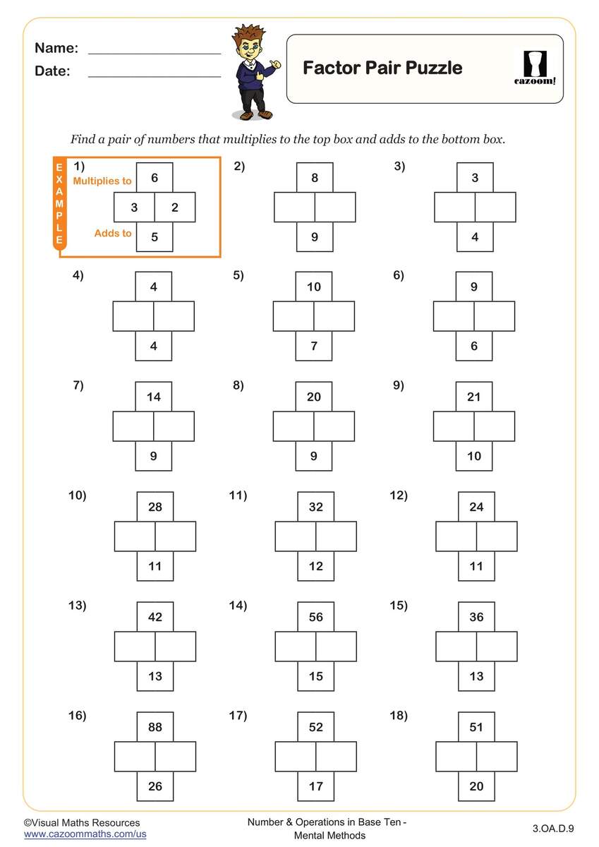 3 OA D 9 Worksheets Printable 3rd Grade Math Worksheets Cazoom Math