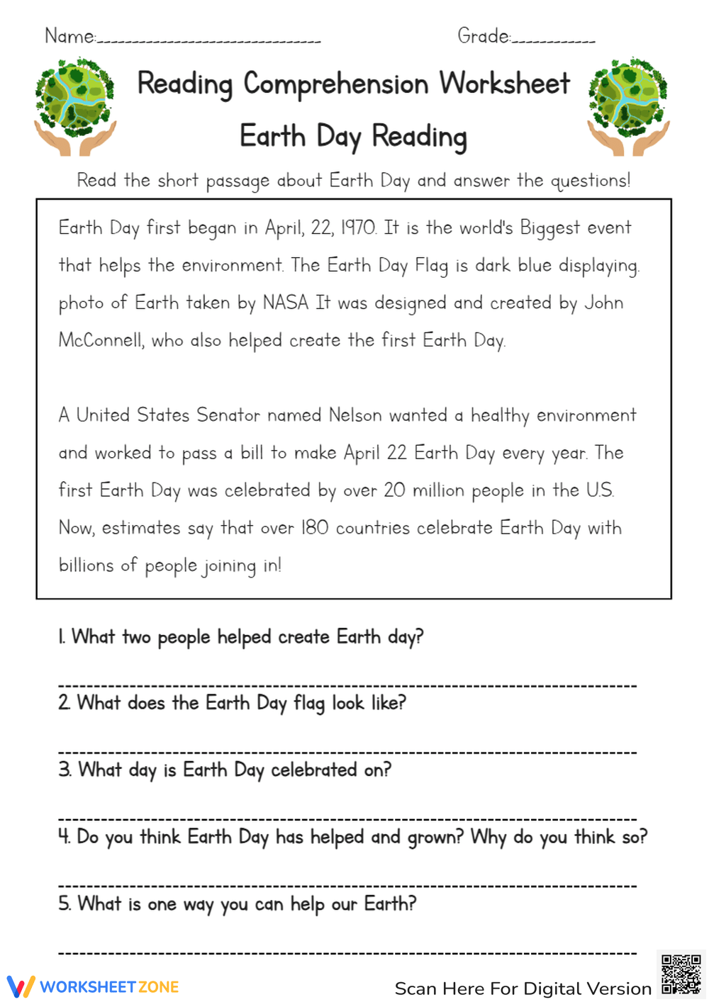 3rd Grade Earth Day Worksheets Printable