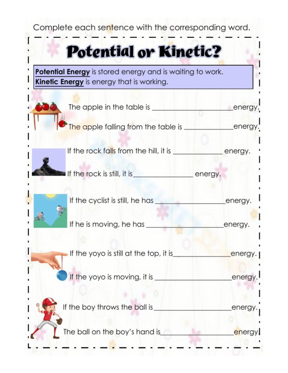 FREE Potential Or Kinetic Energy Cut Sort And Glue Physical Science Activity Classful