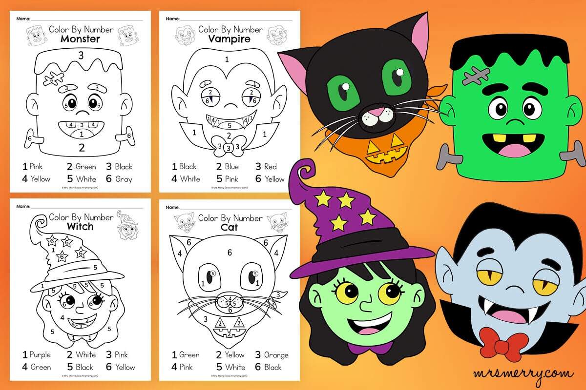 4 Free Halloween Color By Number Worksheets Mrs Merry