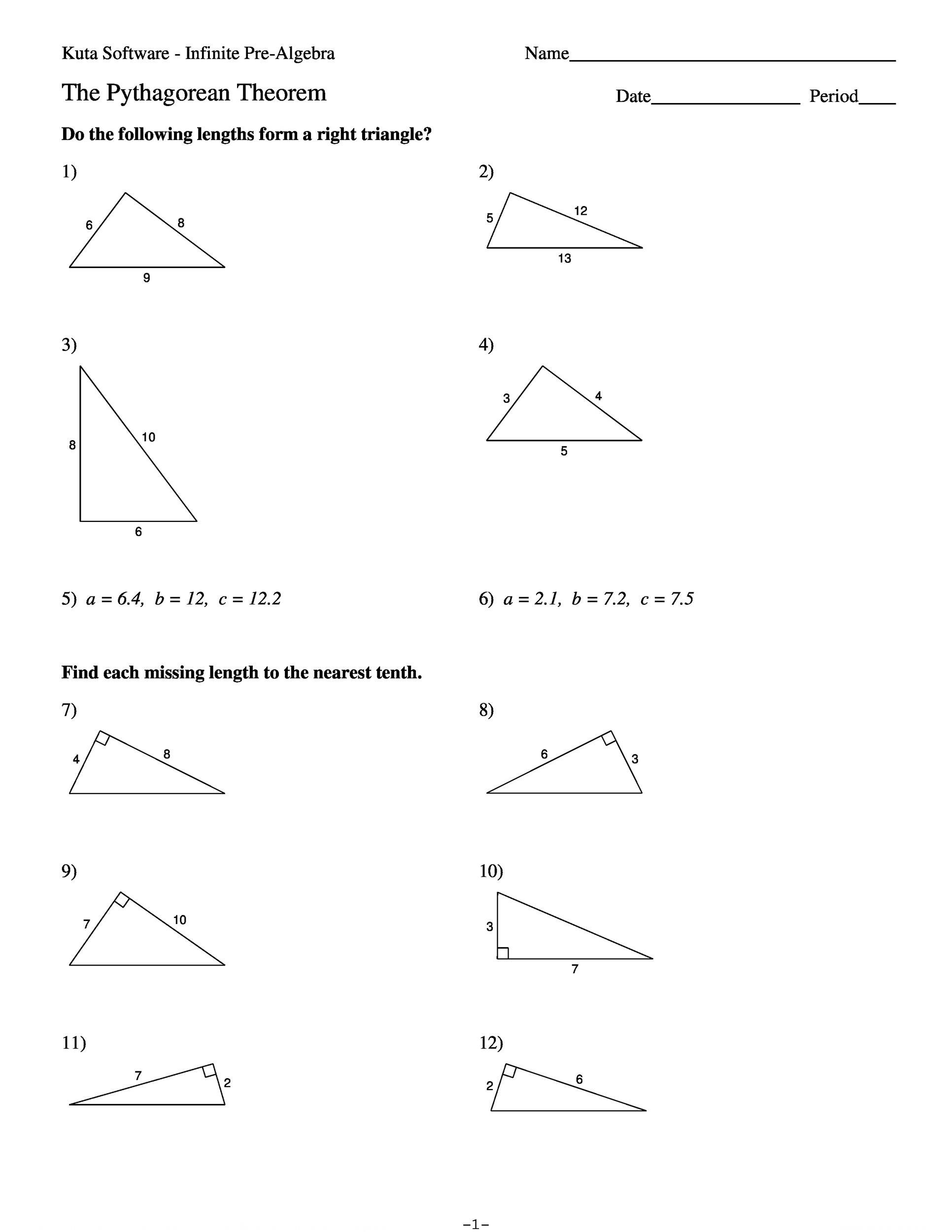 Pythagorean Theorem Worksheets