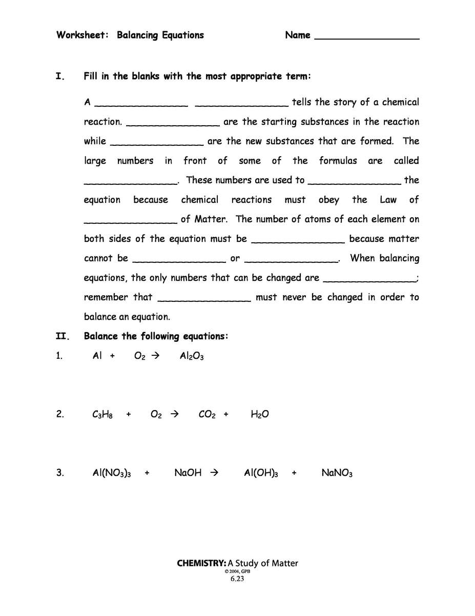 49 Balancing Chemical Equations Worksheets With Answers