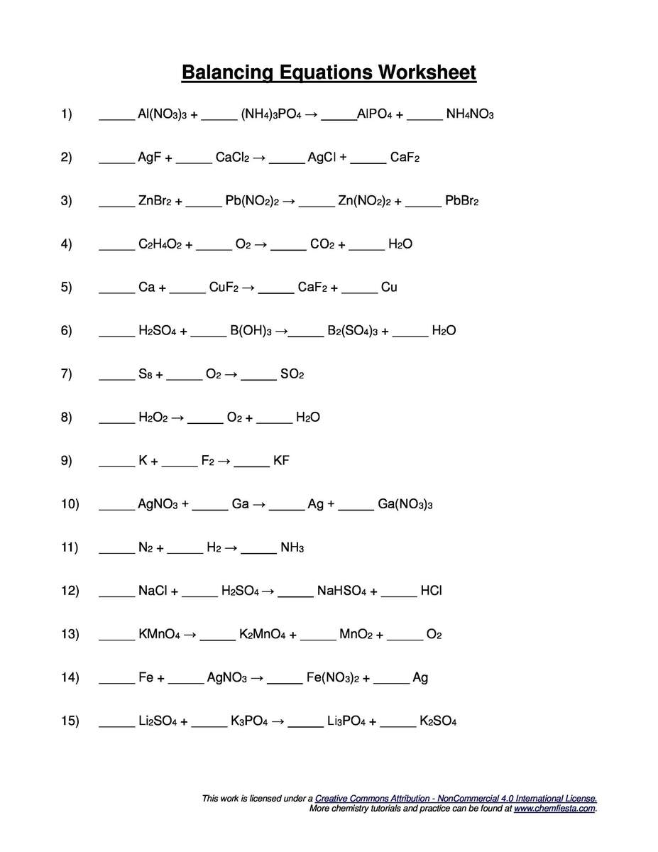 49 Balancing Chemical Equations Worksheets with Answers