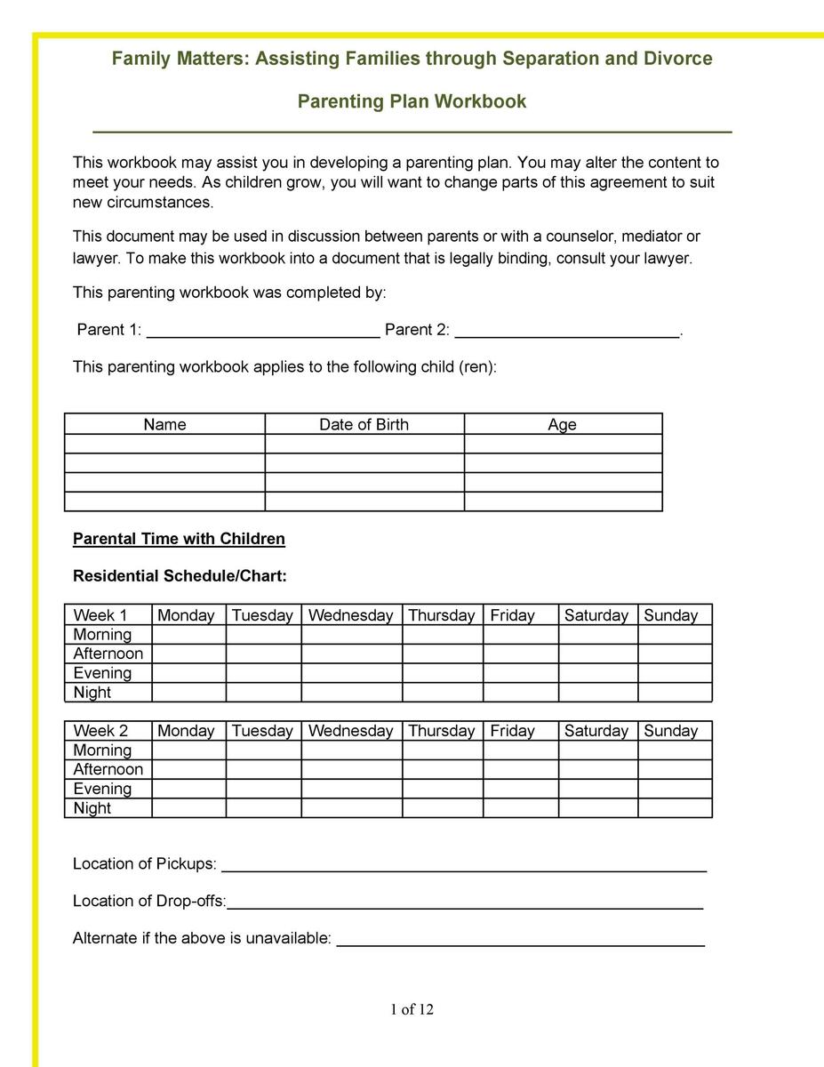 49 FREE Parenting Plan Custody Agreement Templates