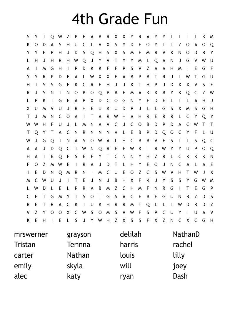 4th Grade Fun Word Search WordMint 4th Grade Fun Word Search WordMint
