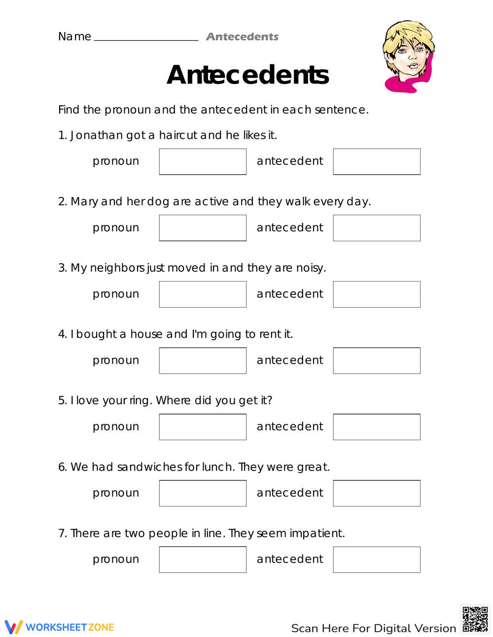 4th Grade Pronoun Antecedent Agreement Worksheets