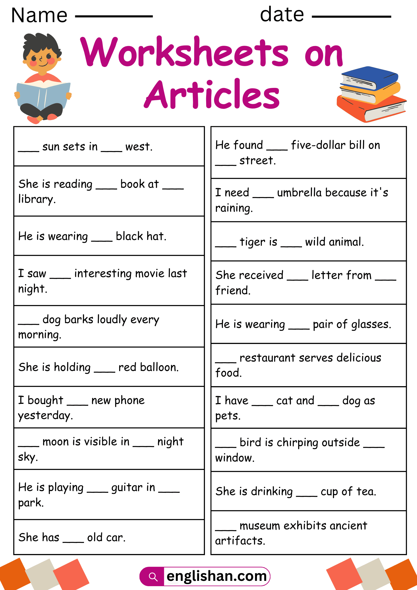 5 Free Articles Worksheets With Answers In English 5 Free Articles Worksheets With Answers In English