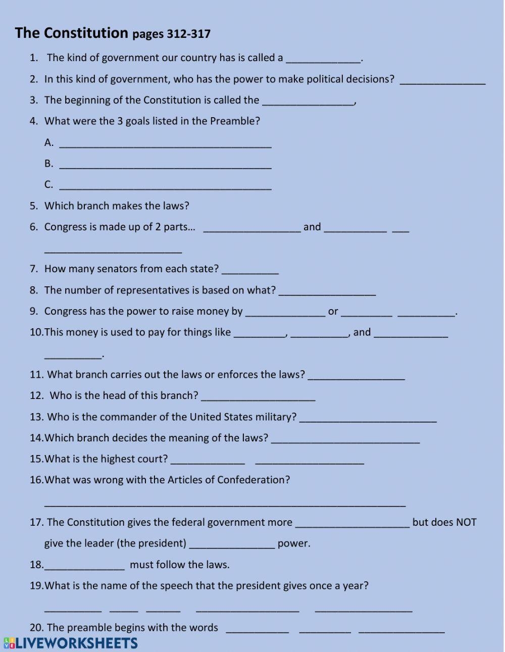 50 The Constitution Worksheets On Quizizz Free Printable Worksheets Library