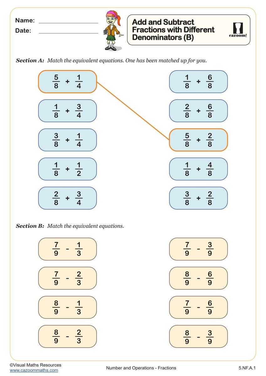 Adding And Subtracting Fractions Worksheets