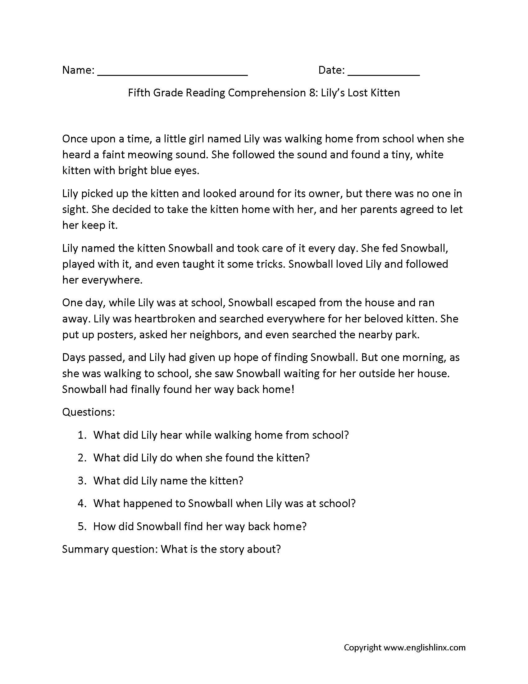 5 Printable Reading Comprehension English Worksheets Ages 4 7 KG1 To Grade 2 Etsy