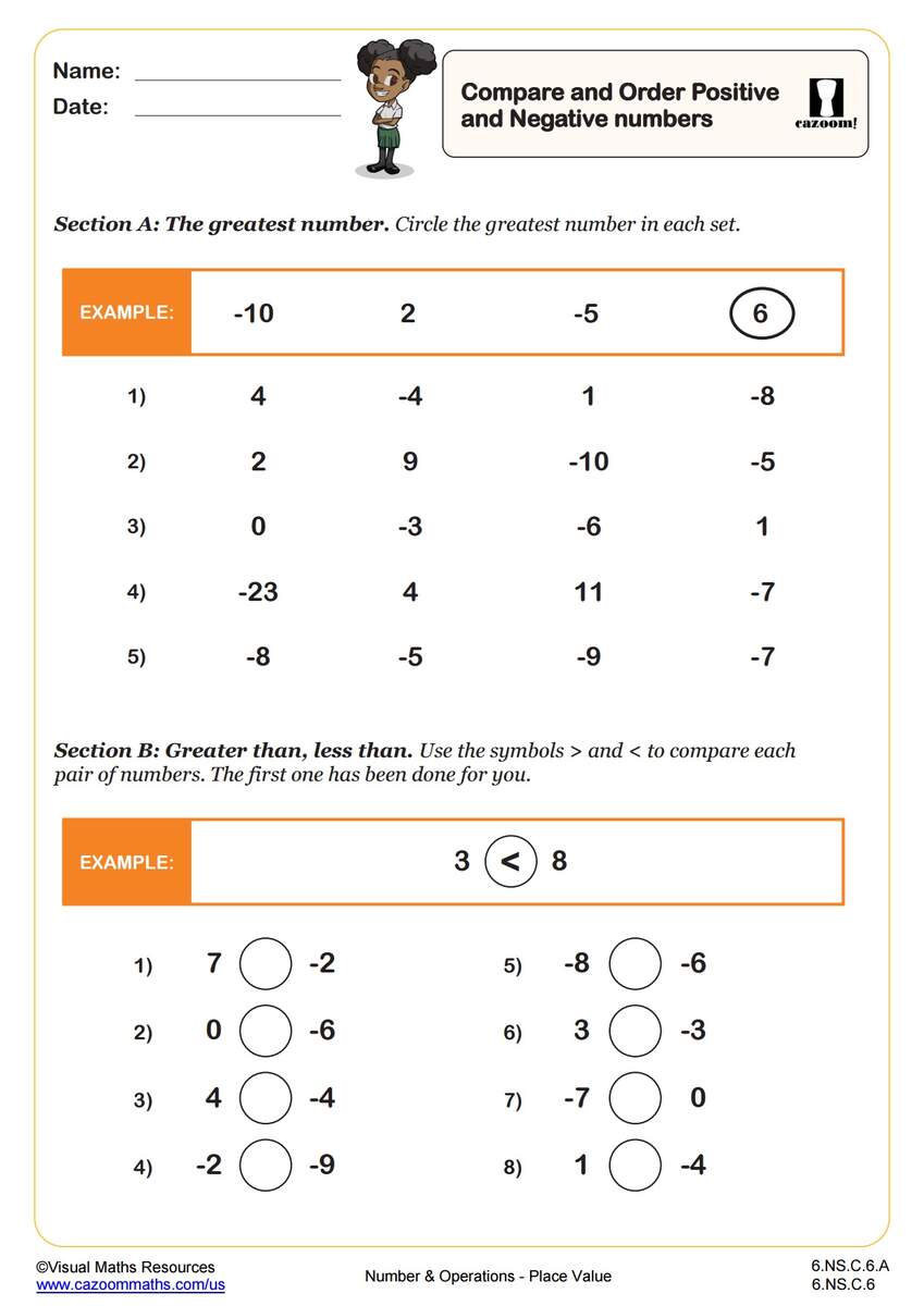 6 NS C 6 A Worksheets Printable 6th Grade Math Worksheets Cazoom Math