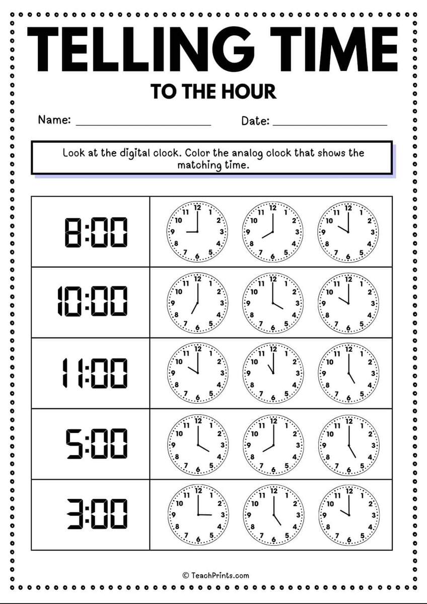 60 Free Telling Time Worksheets Teach Prints