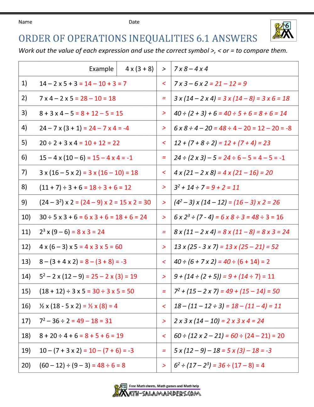 Order Of Operations Worksheets Superstar Worksheets