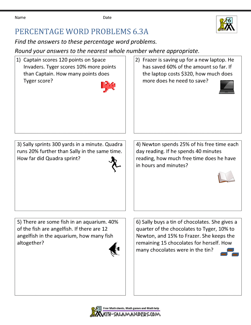 6th Grade Percent Word Problems Basic Percentage Word Problems