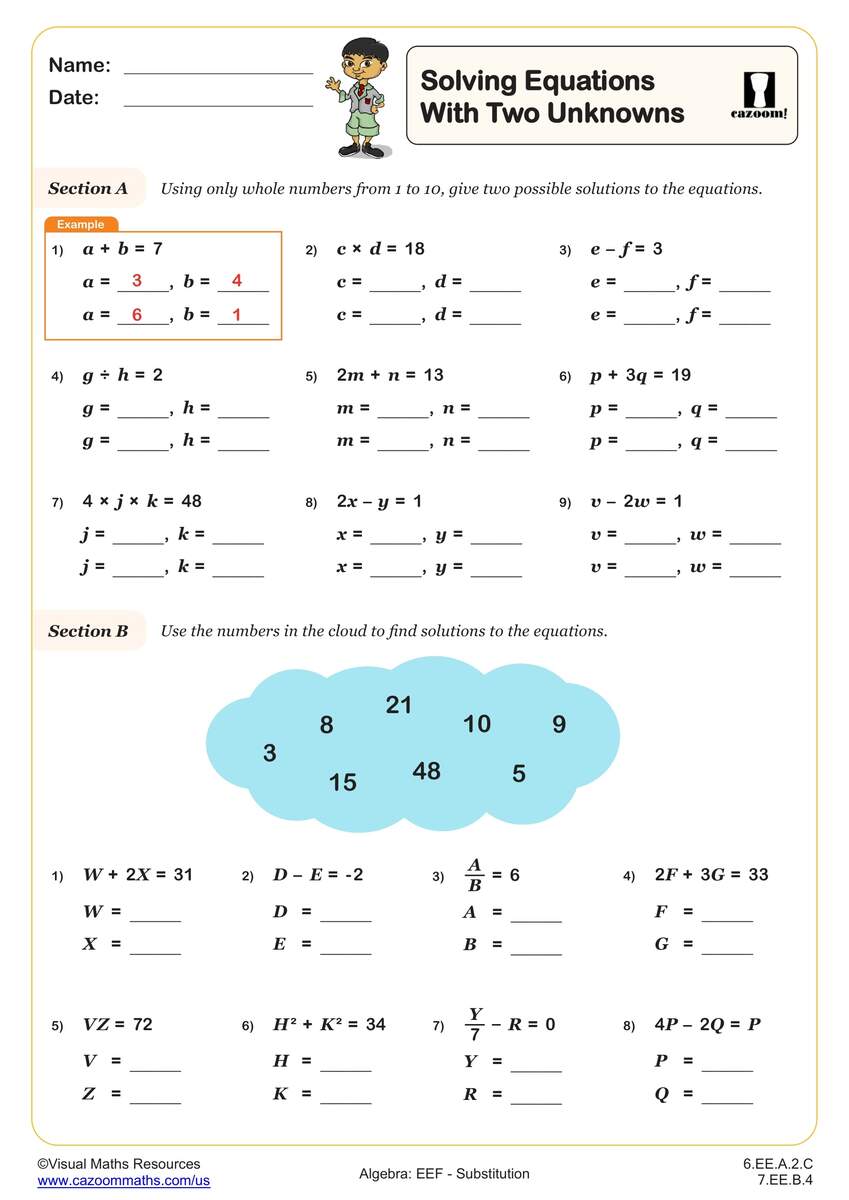 6th Grade Substitution Worksheets PDF Printable Worksheets Cazoom Math