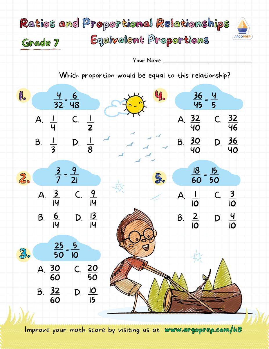 Printable 7th Grade Proportional Relationships Worksheets