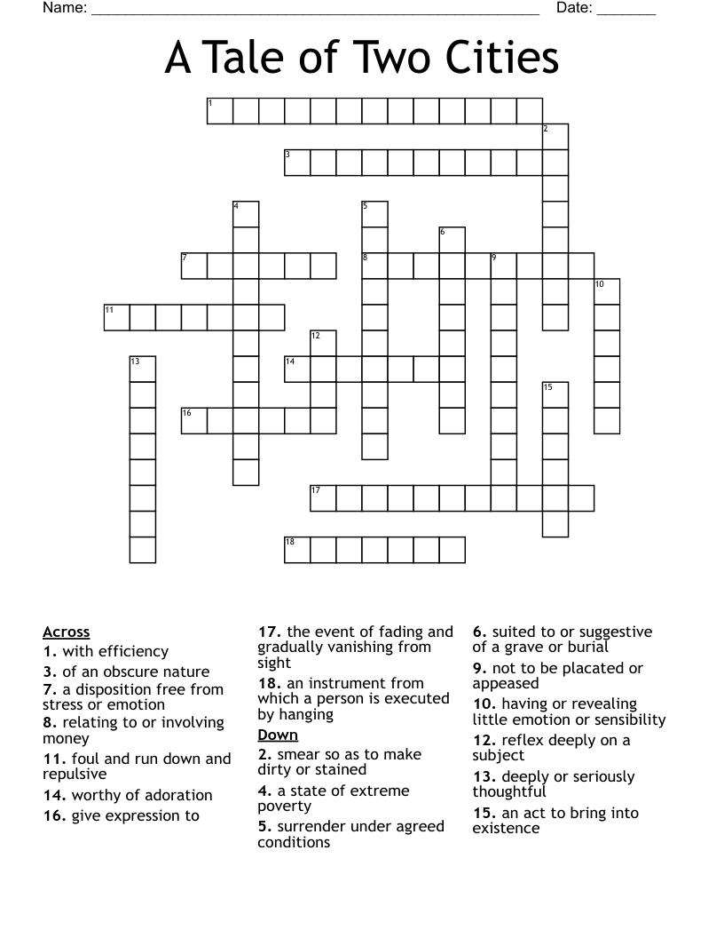 A Tale Of Two Cities Crossword WordMint A Tale Of Two Cities Crossword WordMint