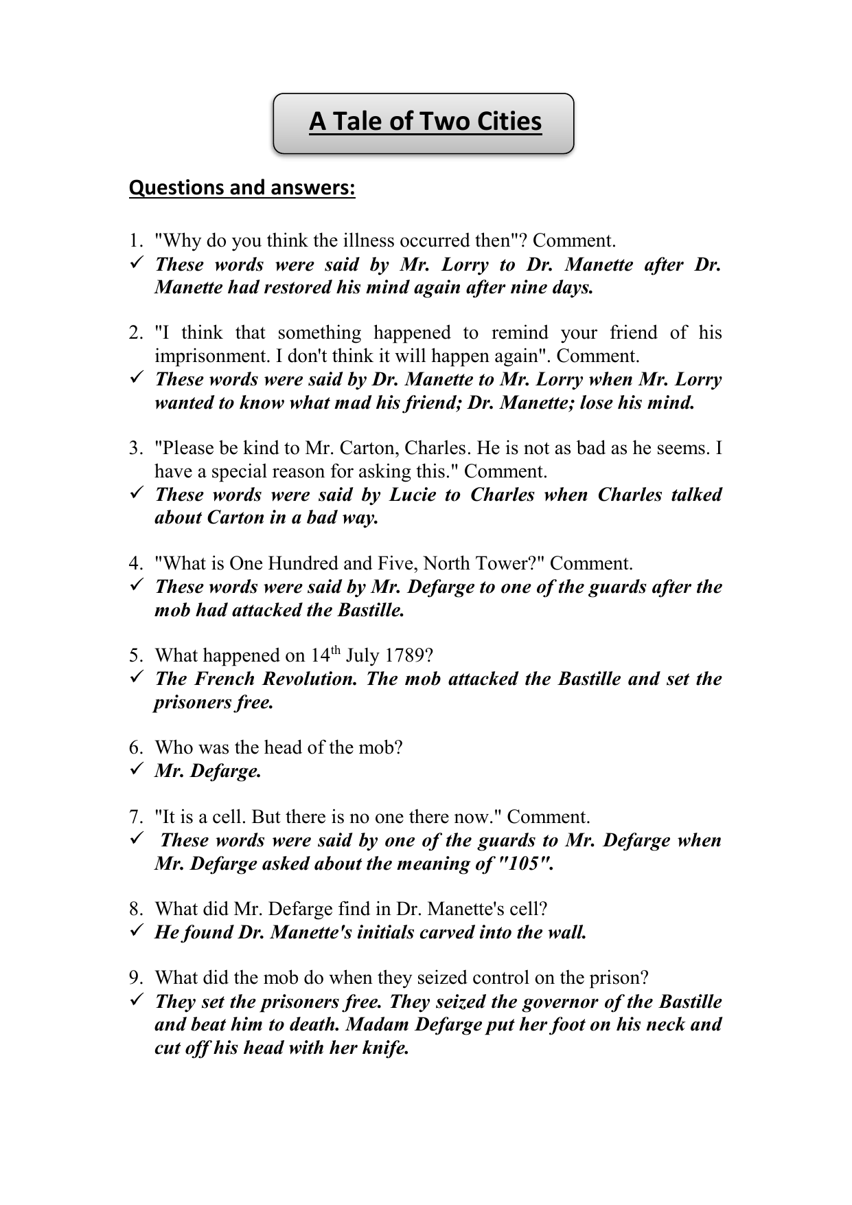 A Tale Of Two Cities Study Guide Questions Answers A Tale Of Two Cities Study Guide Questions Answers