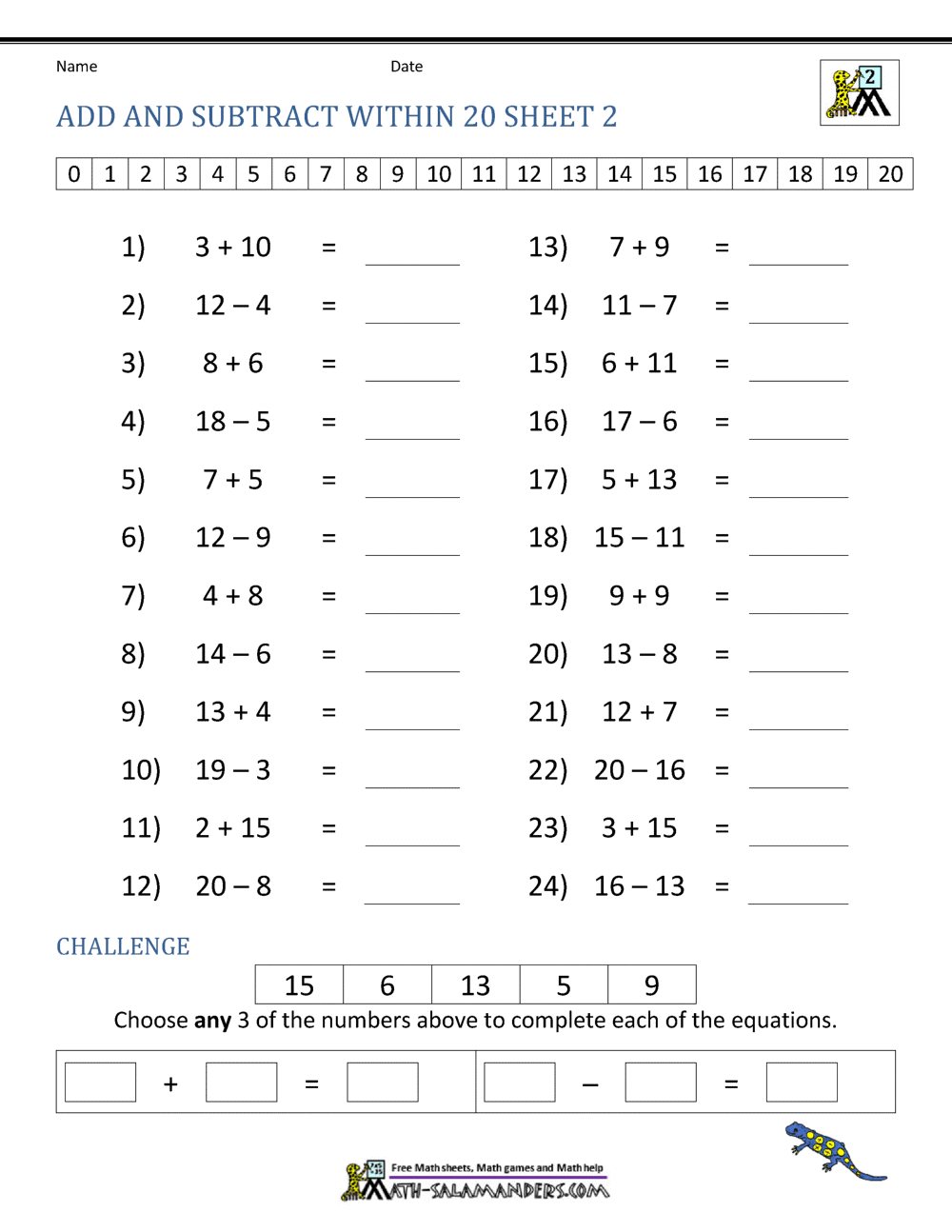 Add And Subtract Within 20