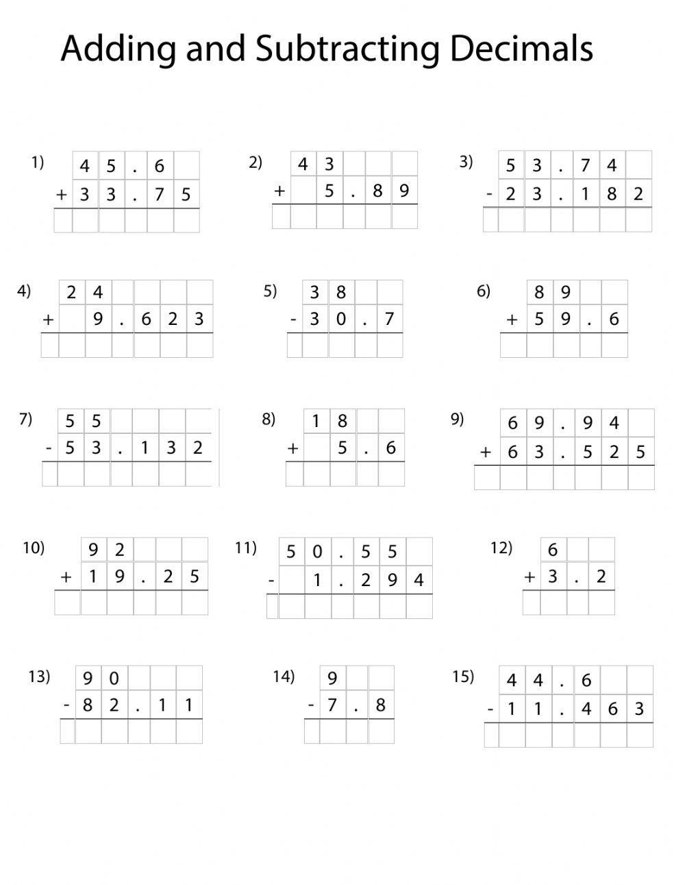 Adding And Subtracting Decimals Worksheet Worksheets Library