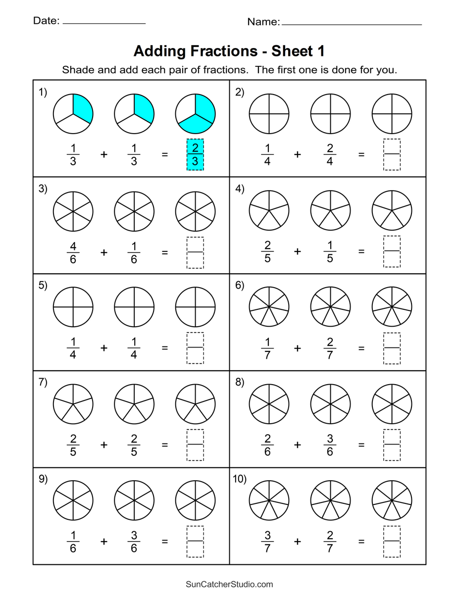 Free Printable Adding Fractions Worksheet For Fourth Grade