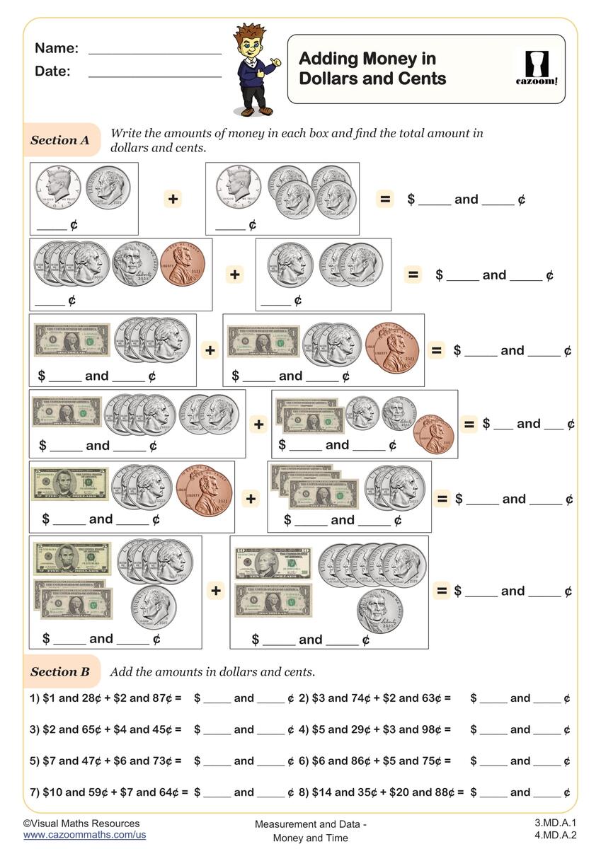 Money Addition Worksheet Collection 4th Grade