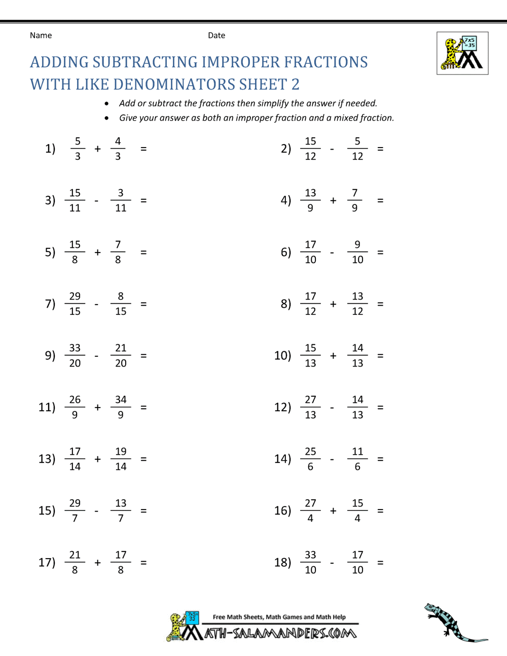 Free Adding Mixed Numbers Worksheets Teach Prints