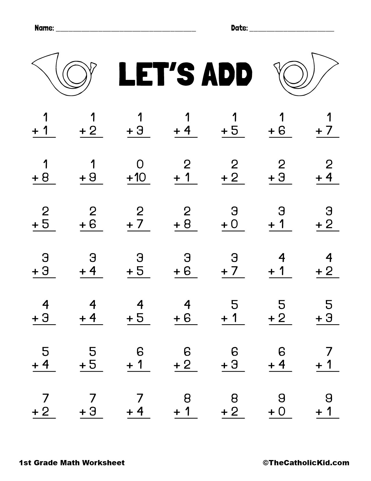 Math Review Printable 1st Grade Math Worksheet Catholic